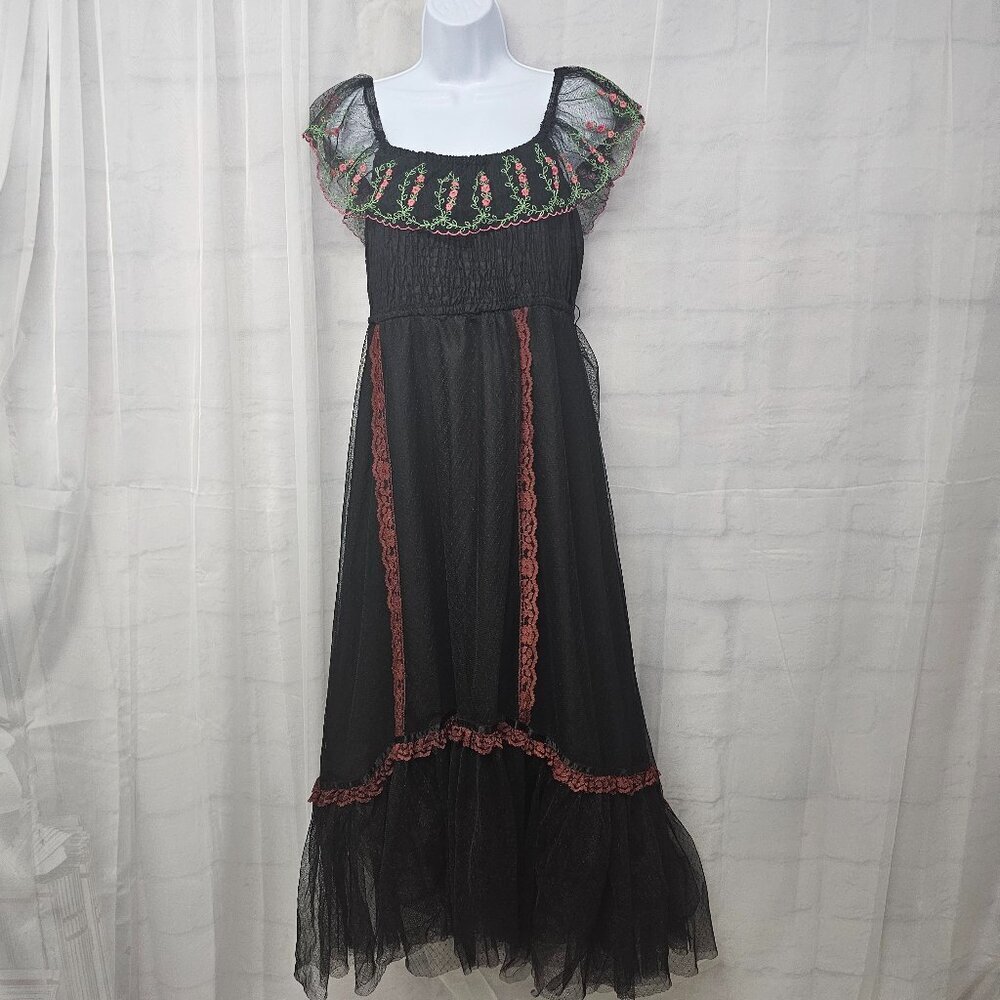 Vintage Judy T Dress Black Y2K Fairy Mesh Tuille Fairy Whimsigoth Maxi Lace 5